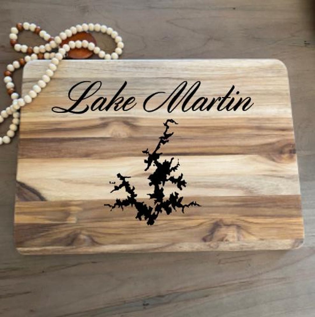 Lake Map Personalized Engraved Acacia Wood Cutting Board 10"x14"/ Real ...