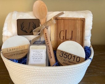 Personalized Engraved Gift Basket/Bridal Shower Gift/Hostess Gift/Realtor Closing Gift/Wedding Gift/Couple Gift/Personalized Gift Basket