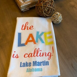 Custom Personalized Lake/Lake Housewarming Gift/ White Kitchen Waffle Towel