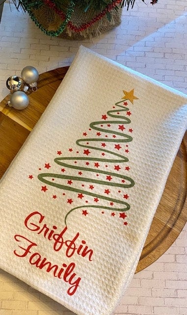 Custom Personalized Christmas/Christmas Tree White Kitchen Waffle Towel