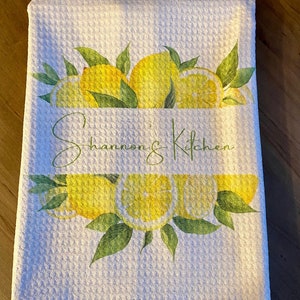 Custom Personalized Lemon/Lemons White Kitchen Waffle Towel