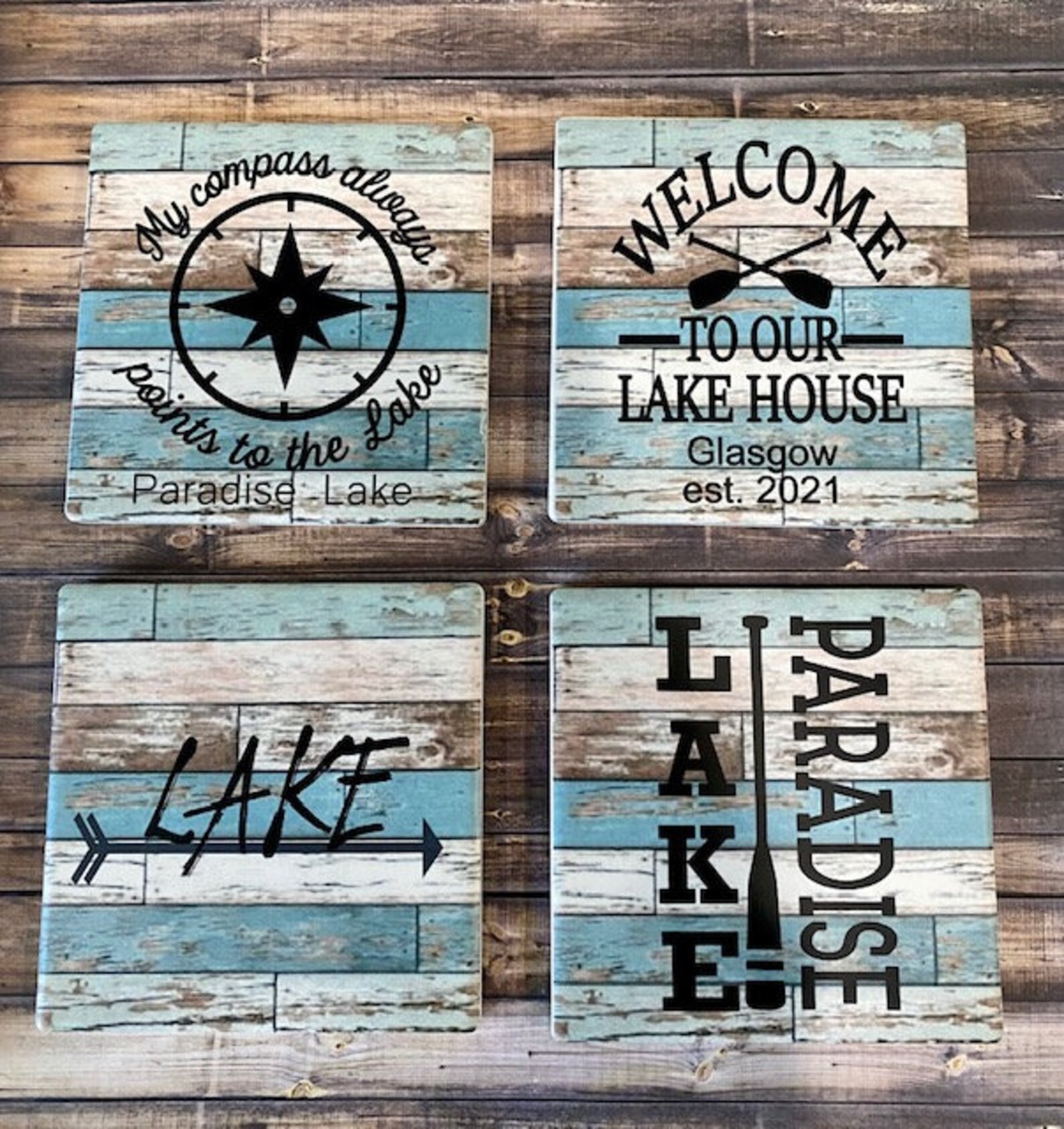 Personalized Custom Lake House Ceramic Coaster Set of 4 Lake Etsy UK