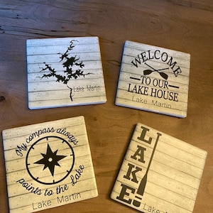 Personalized Custom Lake House Ceramic Coaster Set of 4 Lake Cabin/Lake/Rustic/Farmhouse/House Warming Gift/Lake Martin