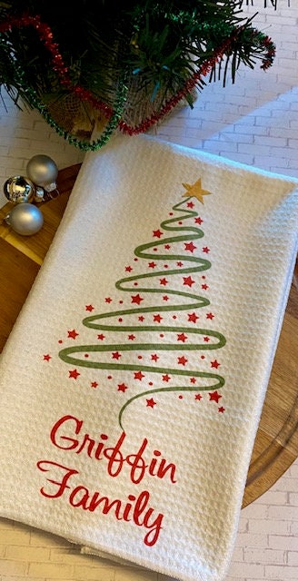 Custom Personalized Christmas/Christmas Tree White Kitchen Waffle Towel