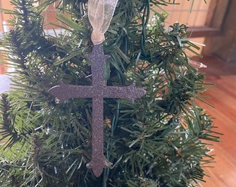 Hammered Cross Baltic Birch Flat Wooden Christmas Ornament /Rustic Ornament