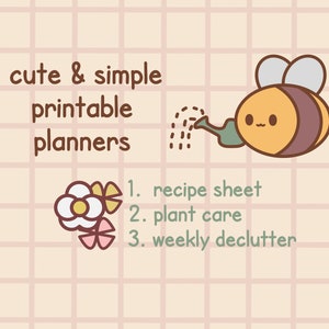 Lindo pdf imprimible planificador paquete A4 y tamaño de la carta de EE.UU. / Cuidado de las plantas / Receta / Limpieza / Diario / Plantilla Pastel Cottagecore Estética