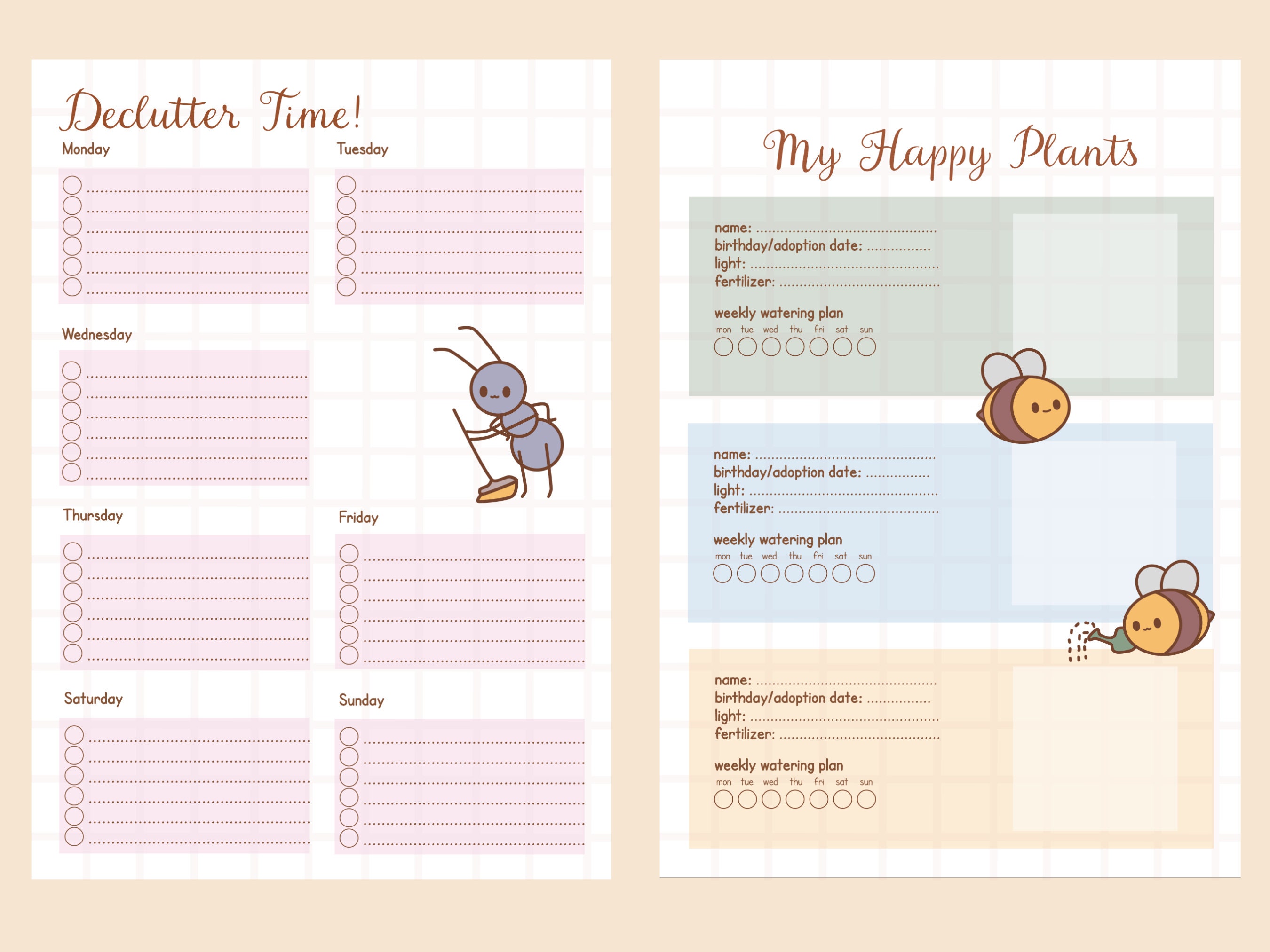 Cute Printable PDF Planner Bundle A4 and US Letter Size/ Plant Care ...