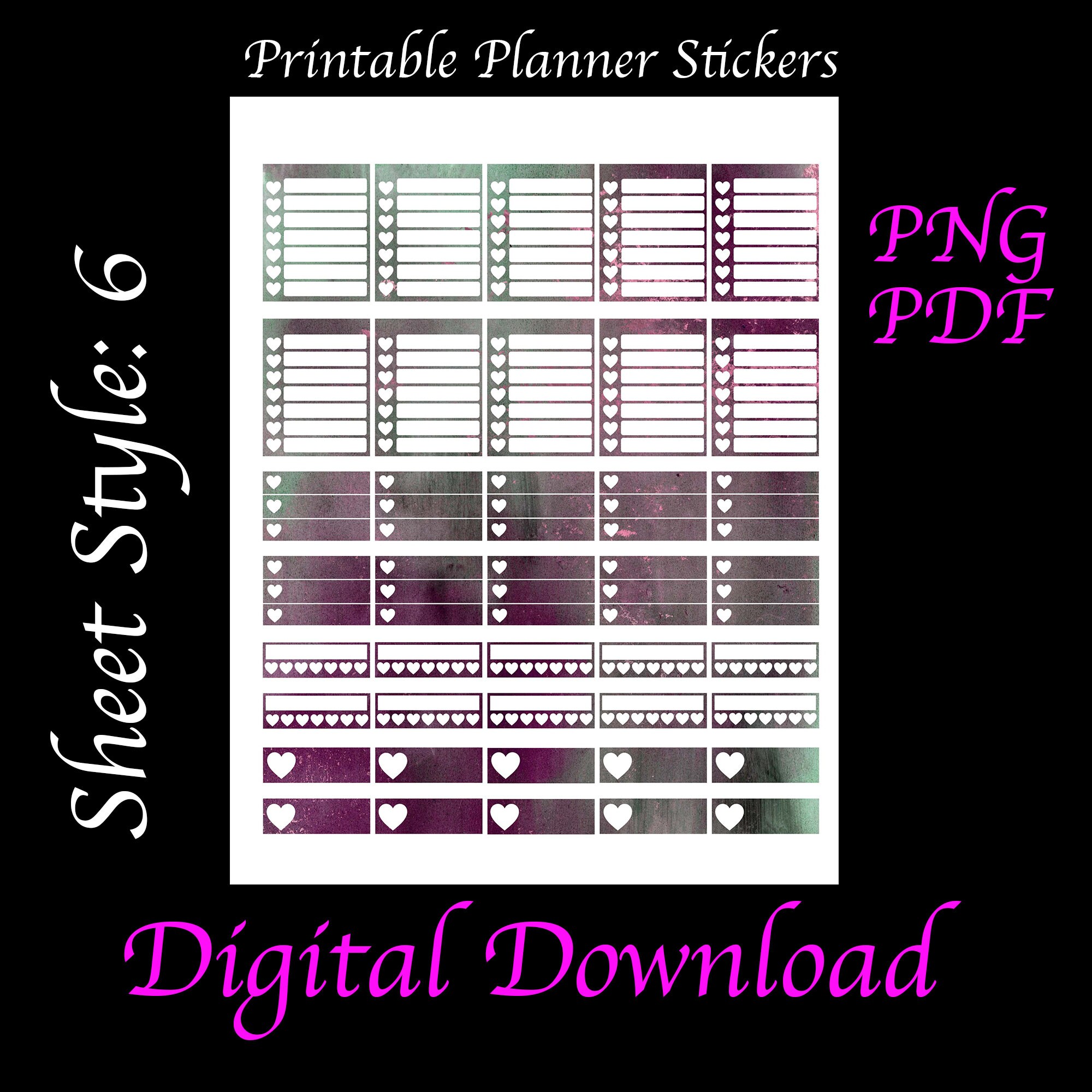 Rose Grunge Printable Planner Stickers - PNG and PDF File Formats ...