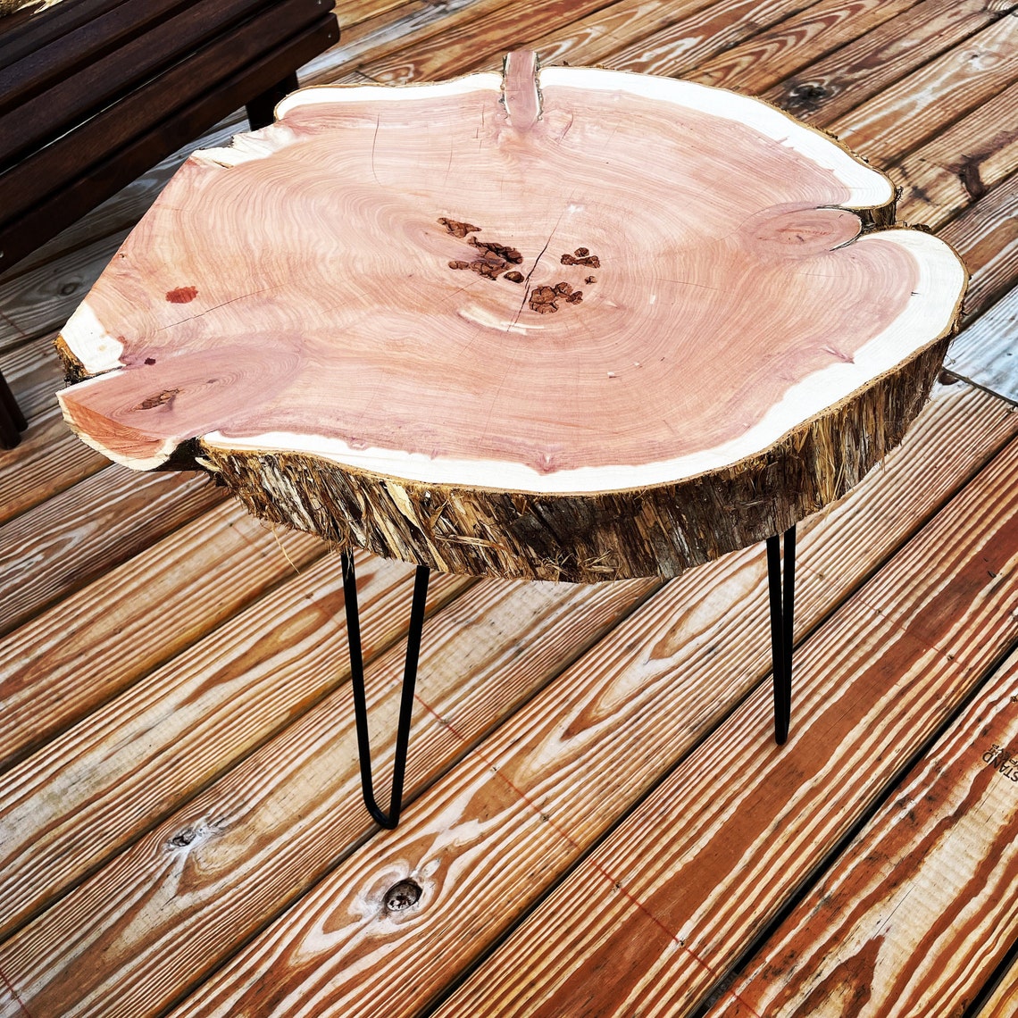 Live Edge Cedar Round Hairpin End Table Etsy