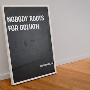 Nikt nie kibicuje Goliatowi - plakat motywacyjny, motywacja sportowa, sztuka inspirująca, inspirująca sztuka do pokoju dziecięcego