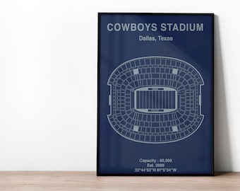 Dallas Cowboys Stadium Blueprint Art Print | NFL Gift