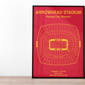 Plakat NFL Kansas City Chiefs Arrowhead Stadium | Wydruk NFL | Sztuka futbolu amerykańskiego | Prezent NFL | Prezent dla fana futbolu