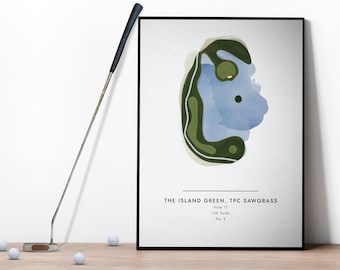 TPC Sawgrass Island Green Golf Course Art Print, Golfer Gift
