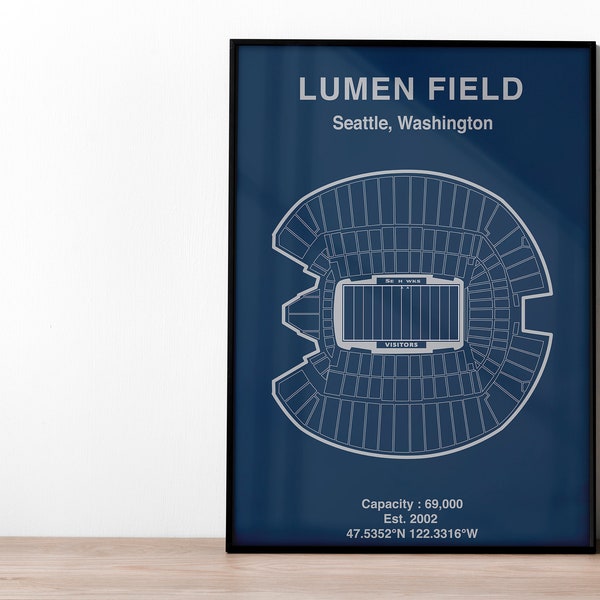 Seattle Seahawks Lumen Field NFL Poster | NFL Print | American Football Art | NFL Gift | Gift for football fan Draft