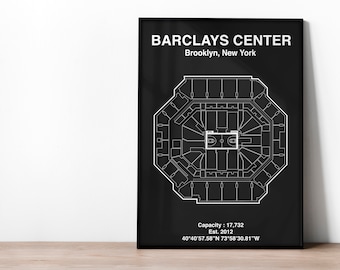 Barclays Center NBA Poster | NBA Print | Brooklyn Nets | Basketball Art | NBA Gift | Gift for basketball fan