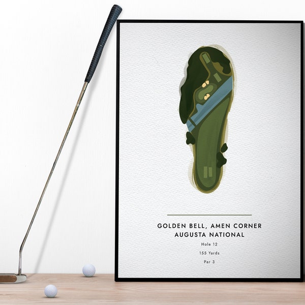 The Golden Bell 12th Hole Golf Unframed Digital Art Print, Augusta Golf Course Print, The Masters, PGA Tour, Gift For Golfer Gift for Father