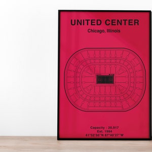 Plakat NBA Chicago Bulls United Center | Wydruk NBA | Michael Jordan | Sztuka koszykówki | Prezent NBA | Prezent dla fana koszykówki