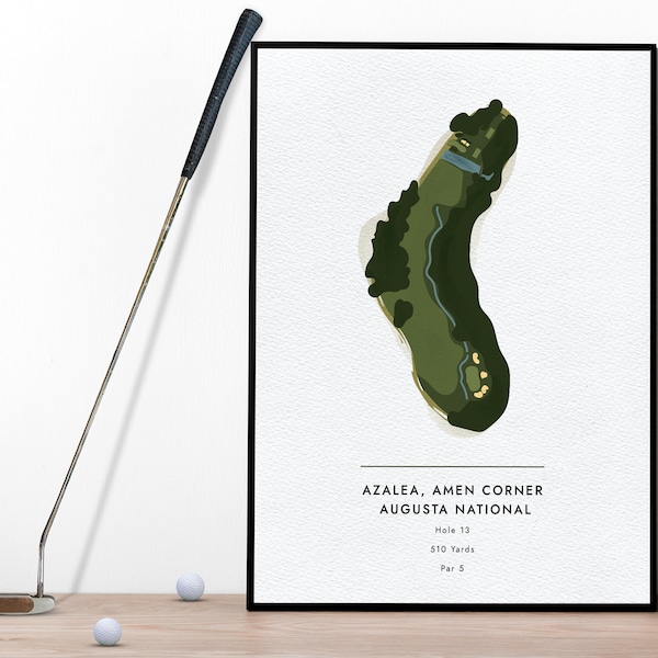 The Azalea Hole 13th Hole Golf Unframed Art Print, Augusta National, Gift for Golfer, Office Wall Art, Gift, for Dad, Digital Giclée Print
