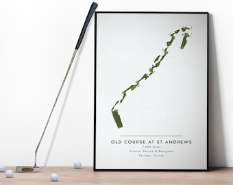The Old Course at St Andrews Golf Course Map Poster Art Print, Golf Lover Gift, Gift for Golfer, Digital Giclée Wall Art, Black Friday Sale