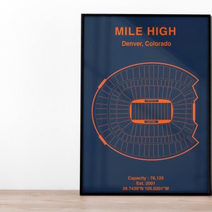 Denver Broncos Mile High Stadium NFL Poster | NFL Print | American Football Art | NFL Gift | Gift for football fan