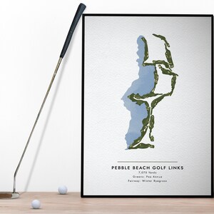 Pebble Beach Golfbaan Kaart Poster Art Print, Golf Lover Gift, Cadeau voor Golfer, Digitale Giclée Wall Art, Verjaardagscadeau voor papa