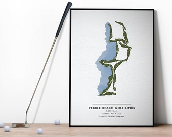 Pebble Beach Golf Course Map Poster Art Print, Golf Lover Gift, Gift for Golfer, Digital Giclée Wall Art, Birthday Gift for Dad