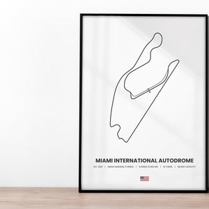 Miami Grand Prix Formule 1 Race Track Map Print, Formule 1 Print Kunst aan de muur, F1 Racing Gift, F1 Miami International Autodrome
