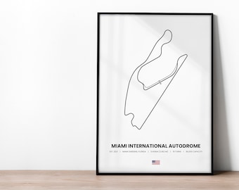 Miami Grand Prix Formula 1 Race Track Map Print, Formula 1 Print Wall Art,  F1 Racing Gift, F1 Miami International Autodrome
