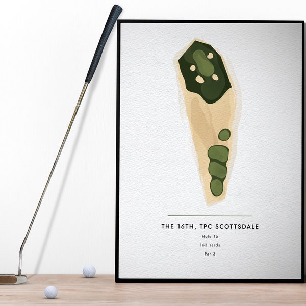 El 16 en TPC Scottsdale Art Print / Regalo para golfistas / Arte de golf / Regalo para papá / Regalos de golf para hombres / Arte de golf / Tiger Woods