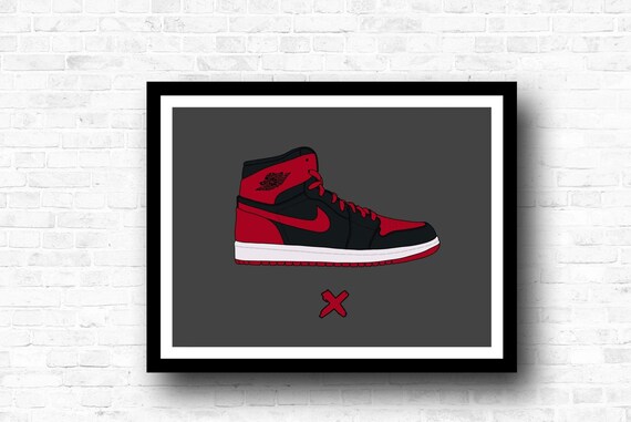 Nike Jordan 1 / Criado / Prohibido Impresión digital A4 Etsy