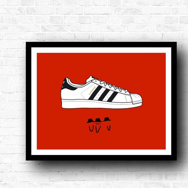 Adidas Superstar / Run DMC Shelltoe / Impresión digital A4 / Original dibujado a mano / Arte mural / Regalo