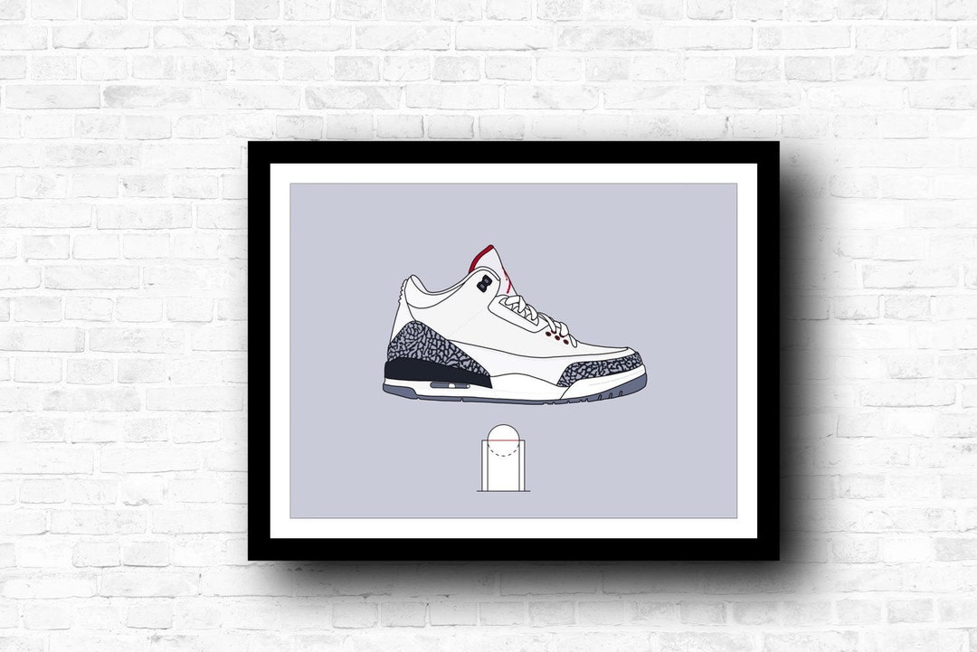 Nike Air Jordan 3 White Cement A4 Digital Print Hand Drawn