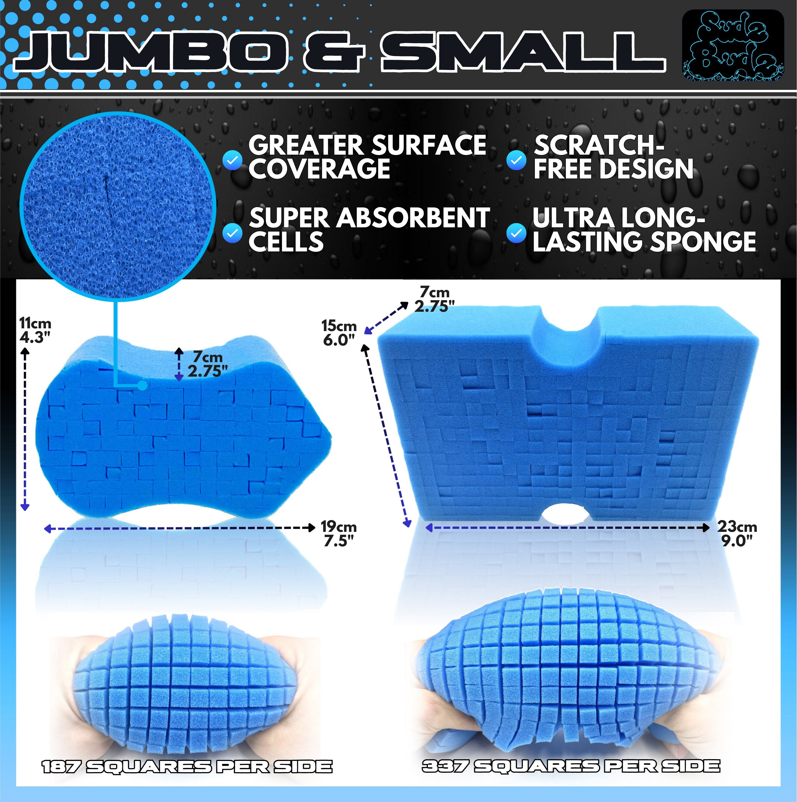 Sudz Budz® Premium Grid Car Wash Sponge 2pc Jumbo/small | Anti-marring ...