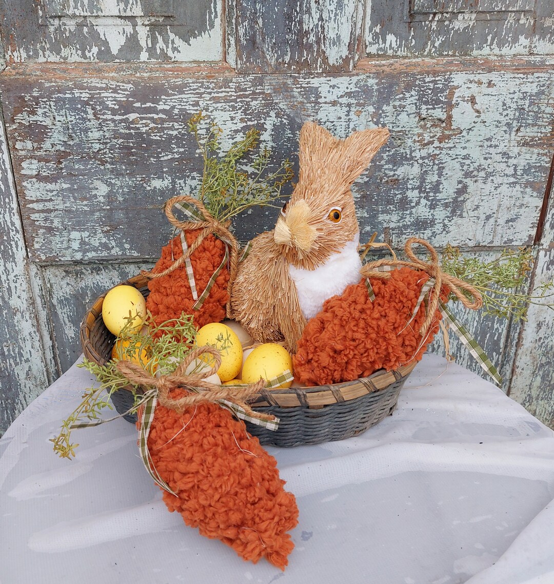 Yarn Carrots Dough Bowl Fillers, Easter Carrot Decorations, Dough Bowl