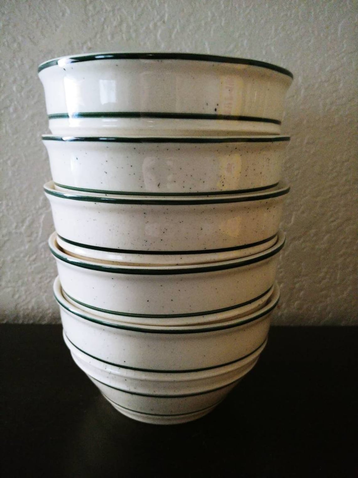 Set of 5 Tienshan Country Crock Stoneware Green Striped Soup Etsy