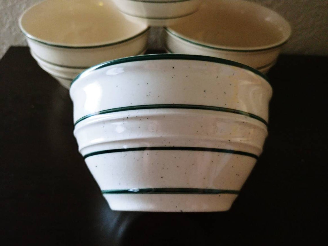 Set of 5 Tienshan Country Crock Stoneware Green Striped Soup Etsy
