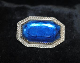 Antique 1920s Art Deco Blue Glass Foil Back Brooch