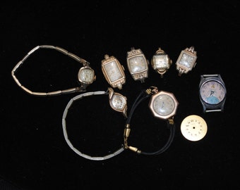 Lot of Vintage Art Deco & Mid-century Women's Watches for Parts / Repair — Bulova, Orvin, Benrus, Monroe, Elgin, Nassau