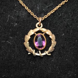 Antique Edwardian Pendant with Laurel Leaves Border & Amethyst Glass