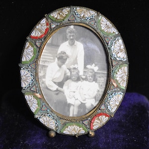 Antique Miniature Micro Mosaic Tabletop Oval Picture Frame Made in Italy