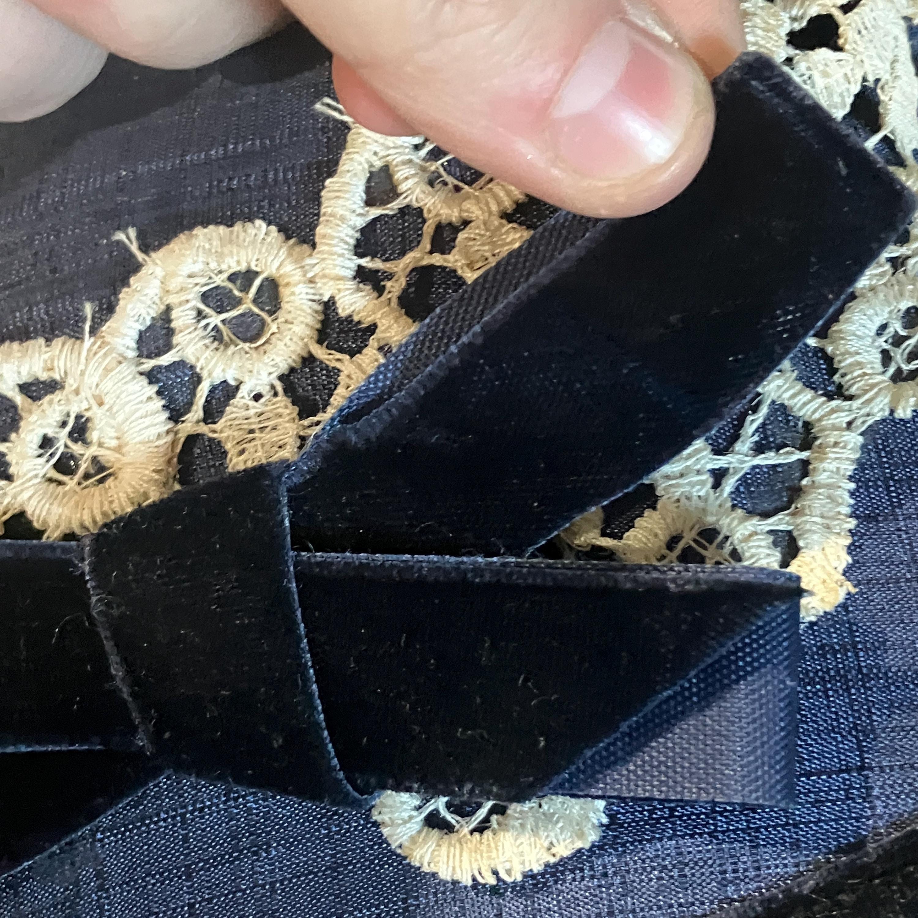 Vintage Navy Blue Handmade Asymmetric Fascinator Hat with Lace & Velvet Accents Vintage Navy Blue Handmade Asymmetric Fascinator Hat With  main image 4