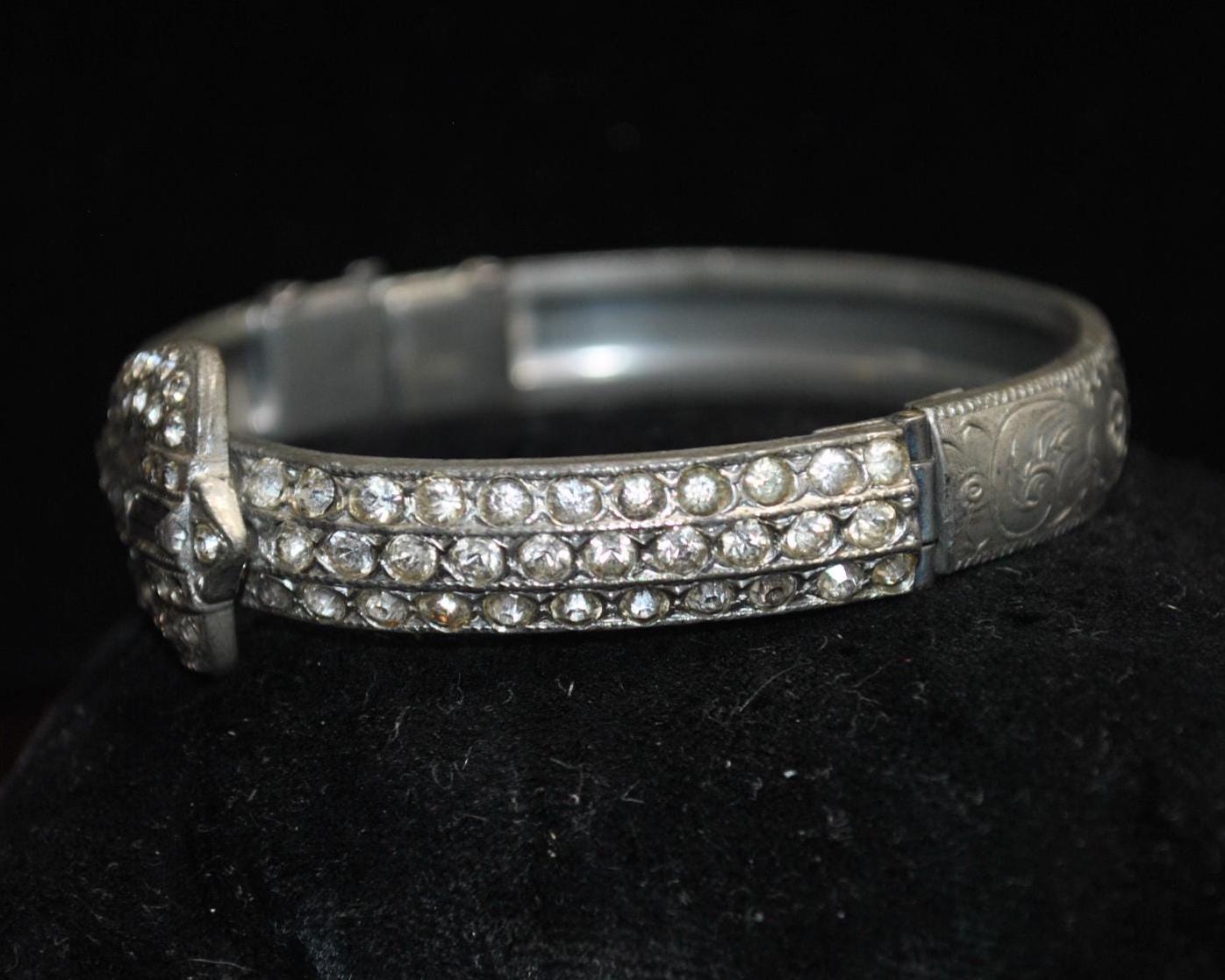Vintage 1930s Art Deco Paste Rhinestone Buckle-style Bangle With ...