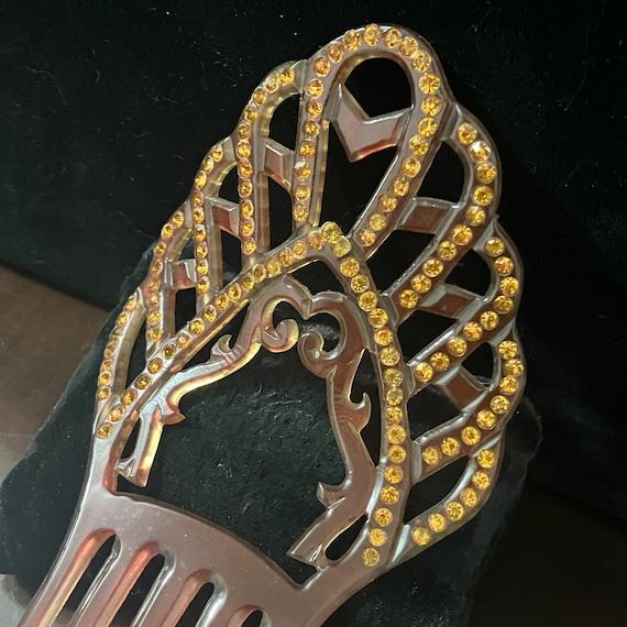 Antique Light Red Celluloid & Amber Rhinestone Hair Comb - Etsy