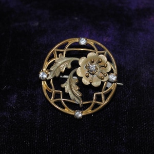 Antique Art Nouveau Brass Flower Brooch