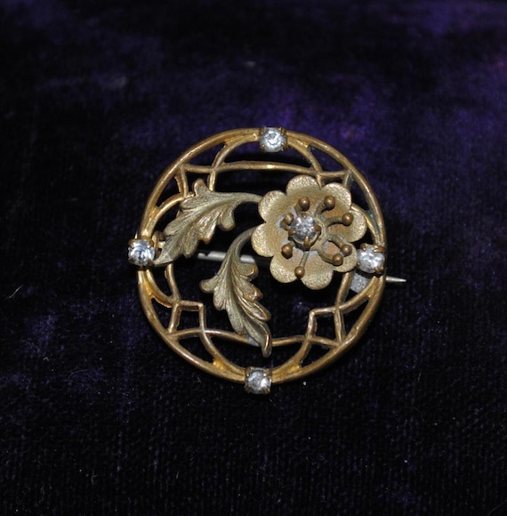 Antique Art Nouveau Brass Flower Brooch