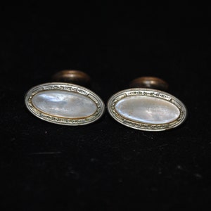 Antique Cufflinks with Mother of Pearl Shell Fronts and Bean Backs