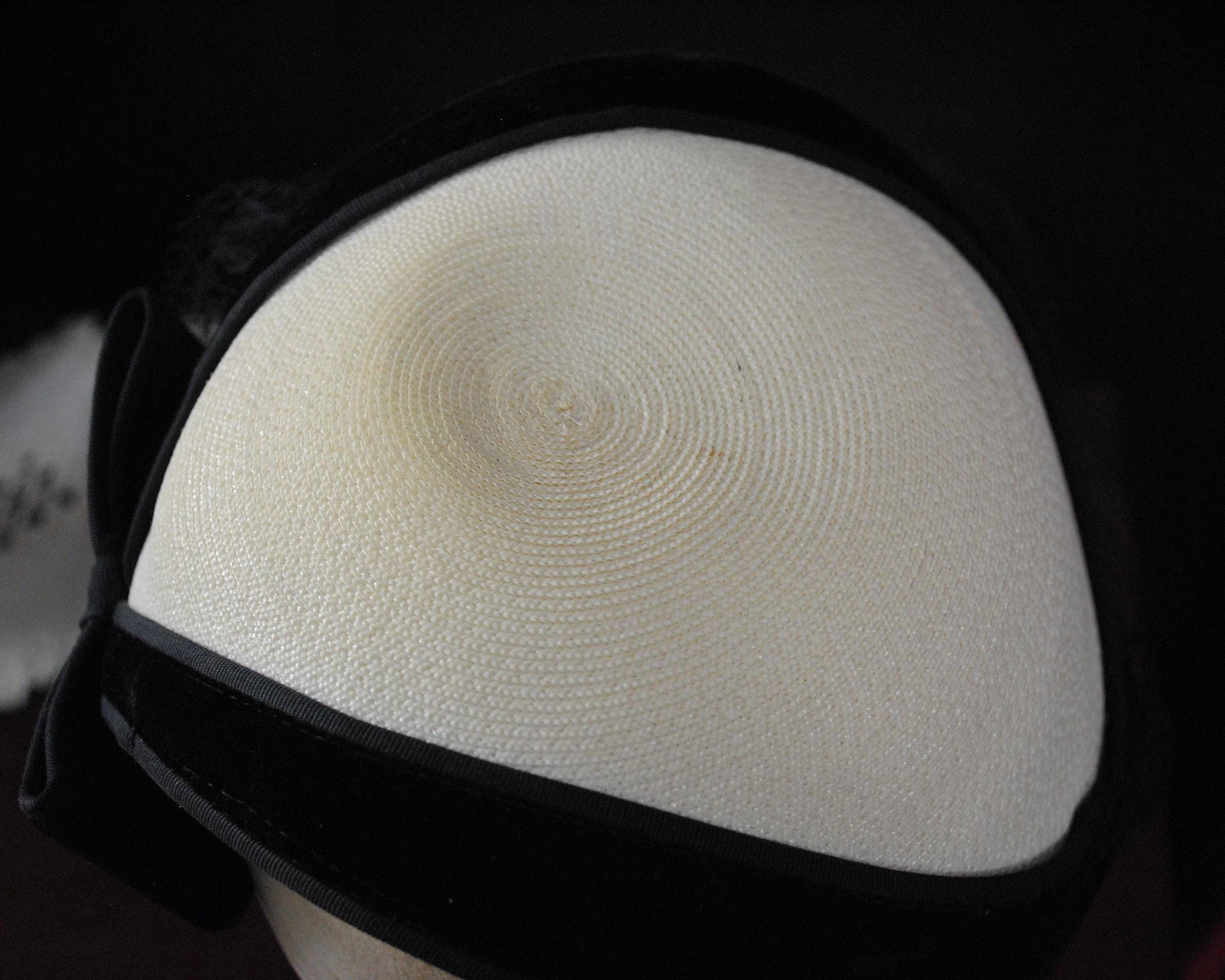 Vintage 1950s Lazarus Beige Straw Hat With Black Velvet Trim 