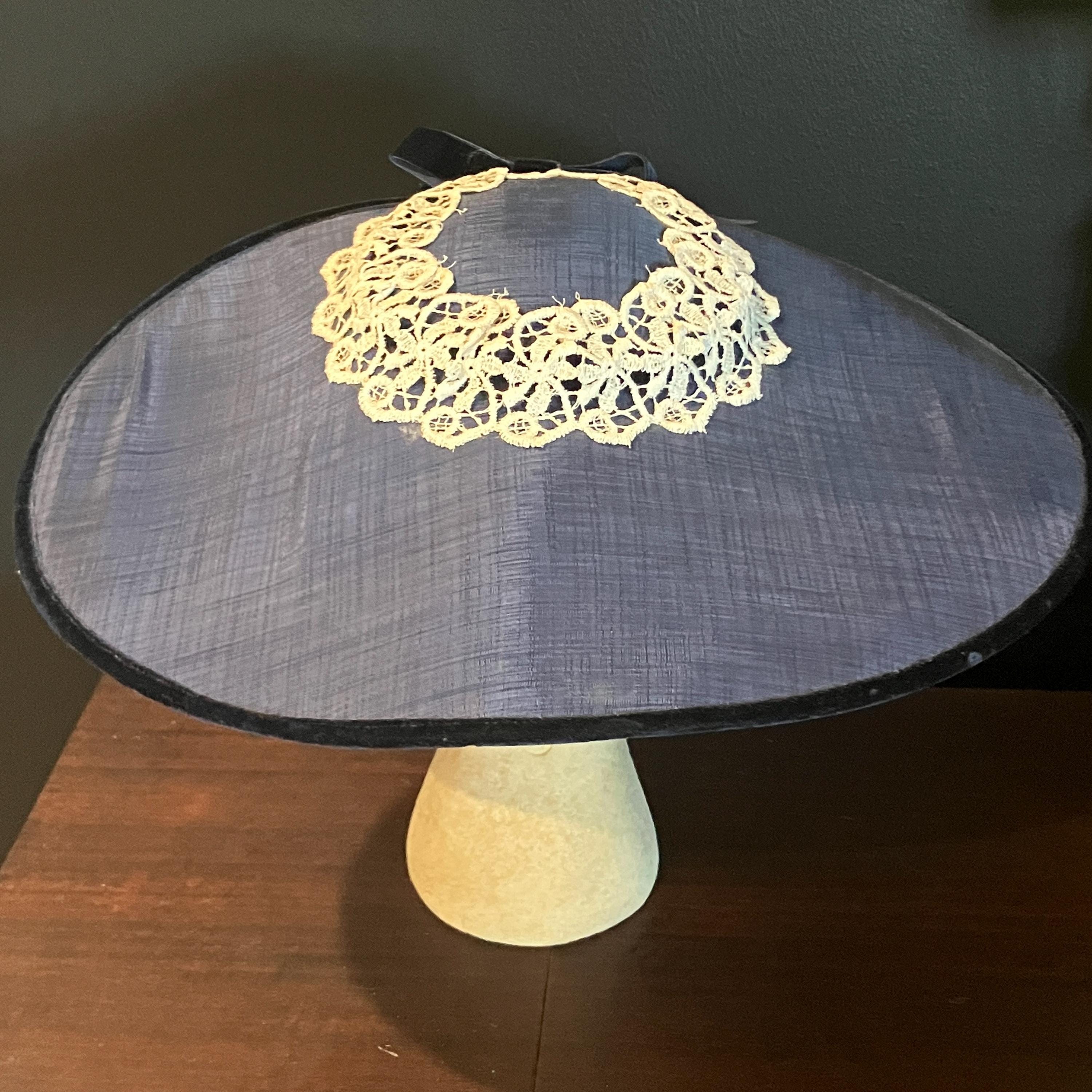 Vintage Navy Blue Handmade Asymmetric Fascinator Hat With 
