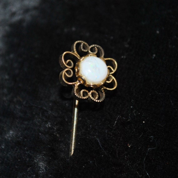 Vintage/Antique 10k Gold & White Opal Stick Pin w… - image 2