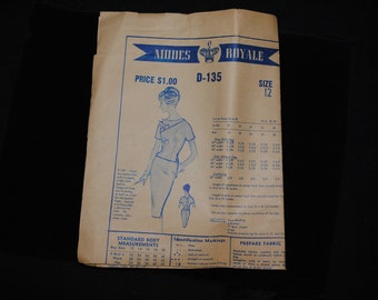 Vintage 1950's/60's Modes Royal D-135 Smart Two-Piece Dress Pattern in Misses Size 12 Cut Complete